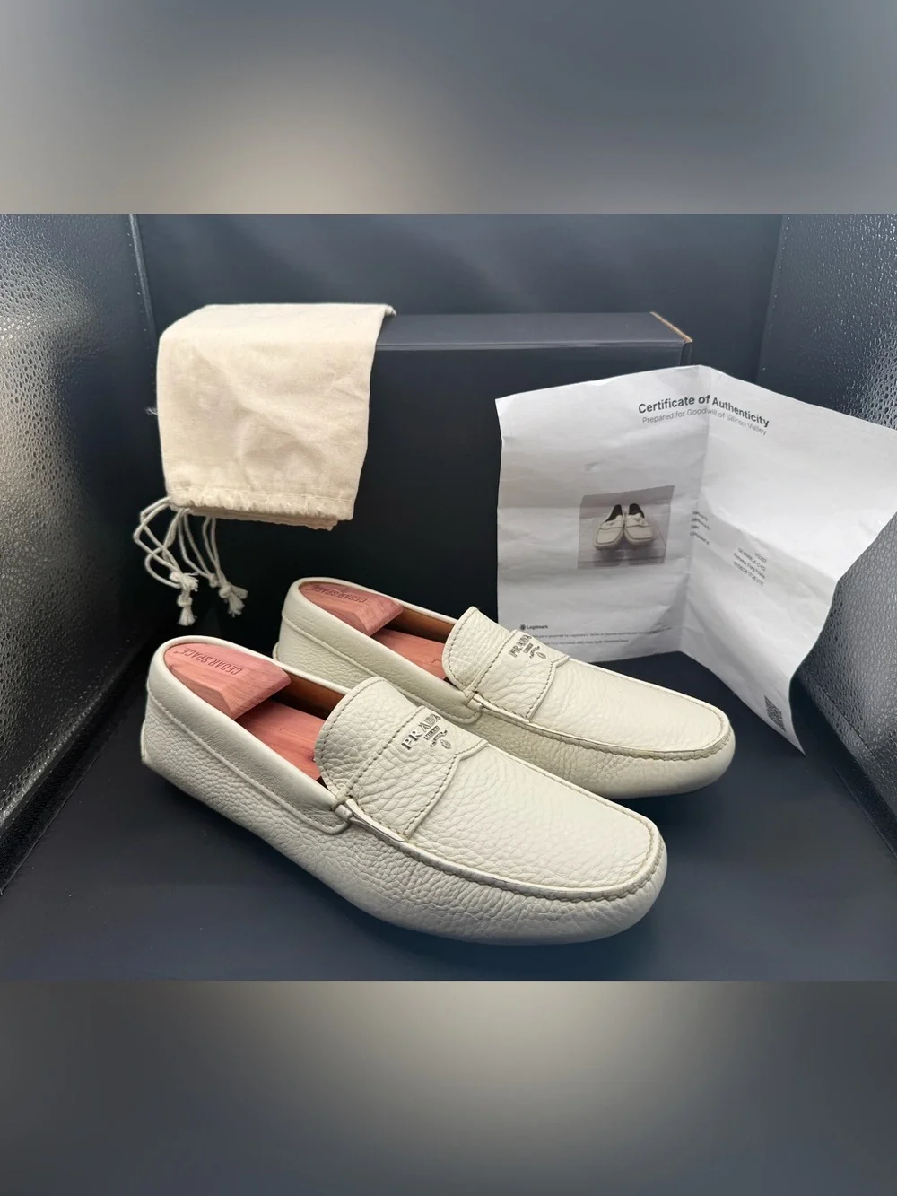 Prada Off White Grained Leather Driving Loafers Shoes 10